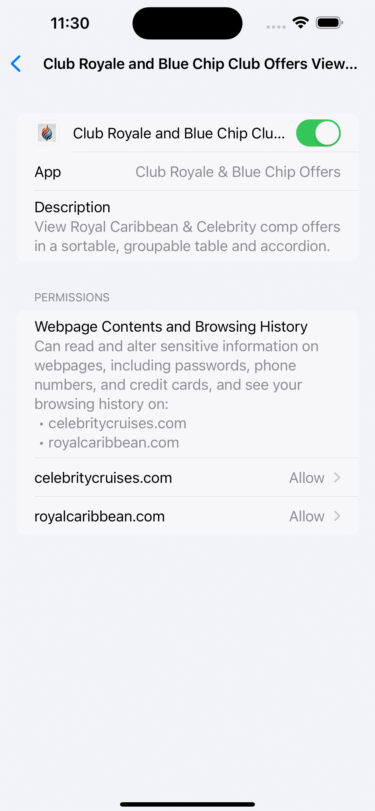 Enabling extension on iPhone