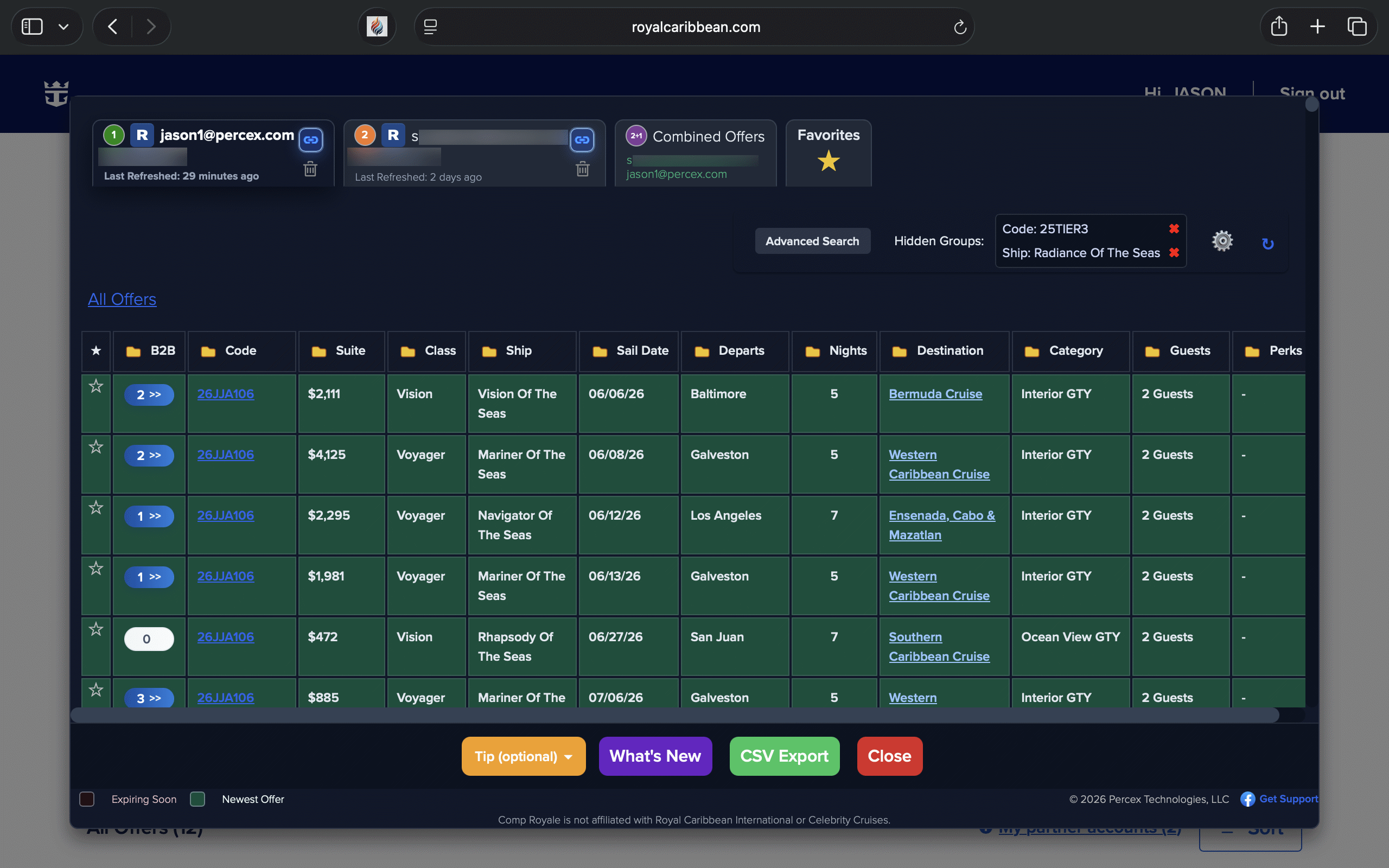 Itinerary popup with pricing on MacBook