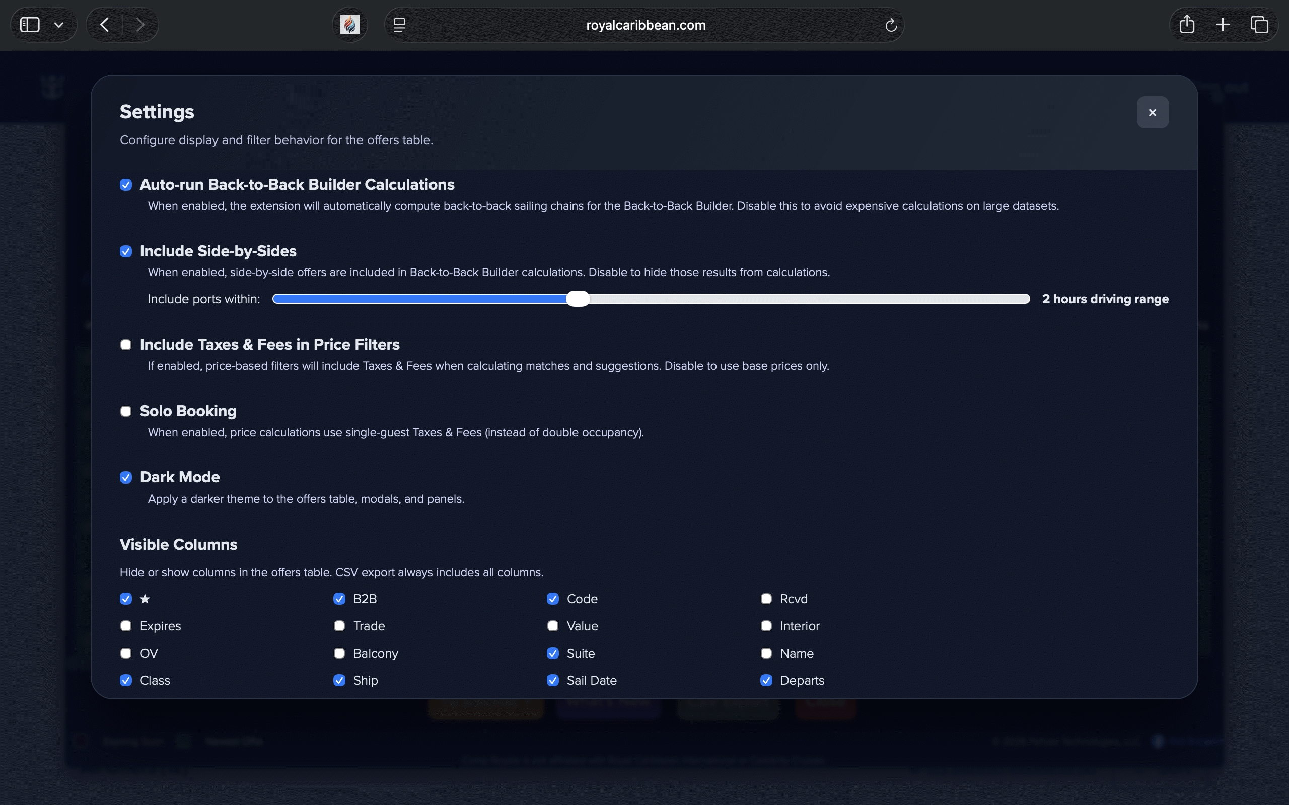 Settings panel on MacBook