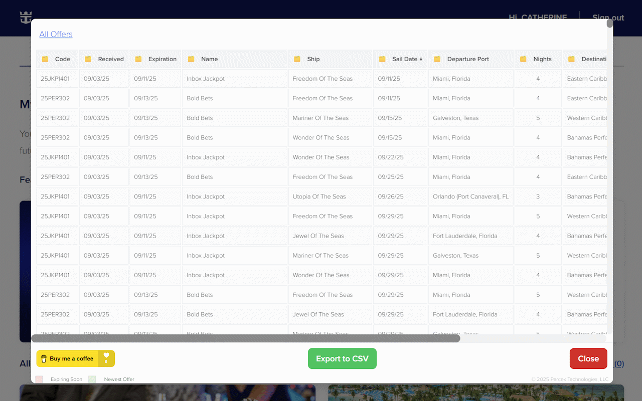 Offers table screenshot